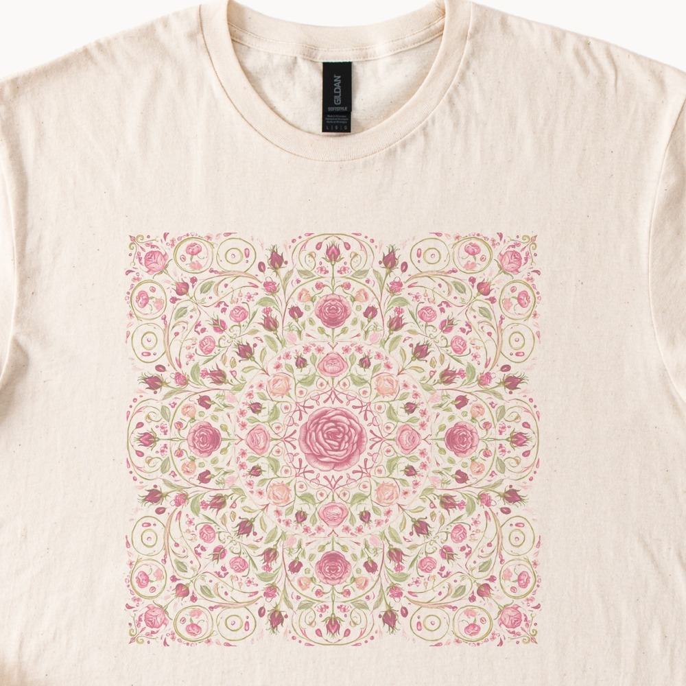 Rose Mandala in Full Bloom Ornate Floral Tee